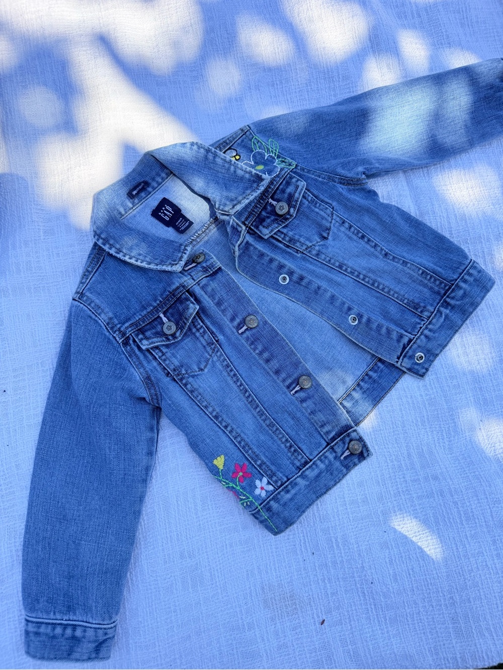 GAP Girls Light Blue Denim Jean Jacket with Floral Embroidery